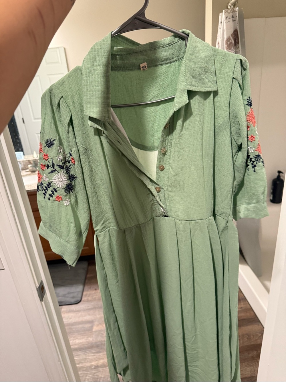 Light Green Embroidered Collared Women’s Dress